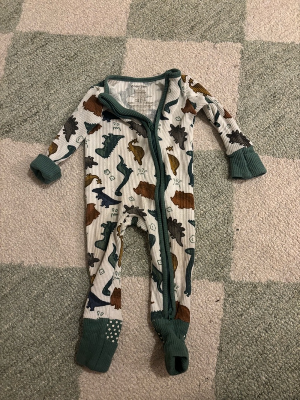 Angel Dear Green Trim Ribbed Dino Footie One-Piece